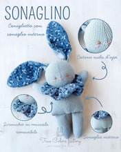 Carica l'immagine nel visualizzatore di Gallery, SCATOLA REGALO NASCITA coniglio mussola fantasia blu