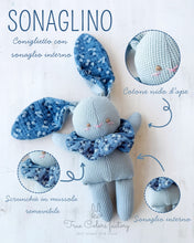 Carica l'immagine nel visualizzatore di Gallery, SCATOLA REGALO NASCITA coniglio mussola fantasia blu