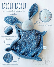 Carica l'immagine nel visualizzatore di Gallery, SCATOLA REGALO NASCITA coniglio mussola fantasia blu